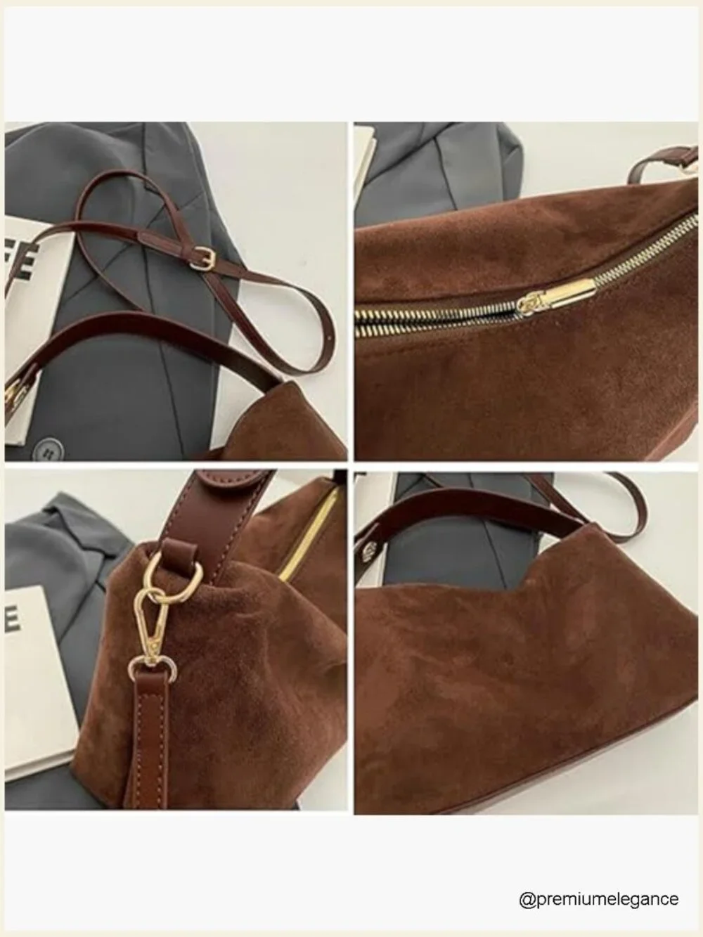 Suede Tote Hobo Bag with Adjustable Strap, Crescent Shoulder Purse